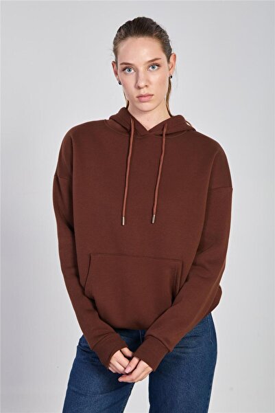 BARRELS AND OIL Γυναικείο φούτερ με κουκούλα Με τσέπη καγκουρό - Καφέ