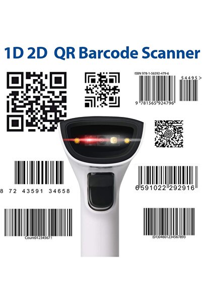 Generic Sumicor 2D Barcode Scanner, White Black Handheld Bar Code Scanner 3 in 1 USB Wired & 2.4G Wireless &