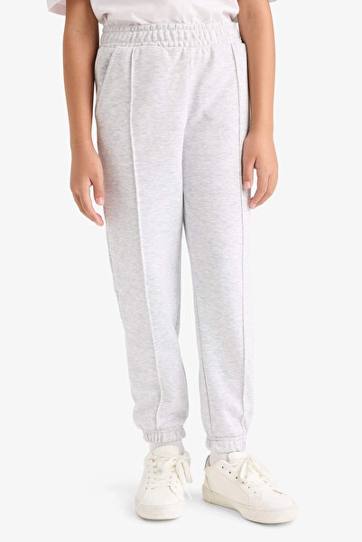 DeFacto X9036 Gray Girls' Basic Plain School Jogger Sweatpants with Elastic Waist
