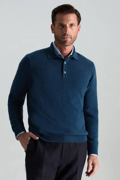 Hemington Polo Yaka Saf Kaşmir Petrol Mavisi Kazak