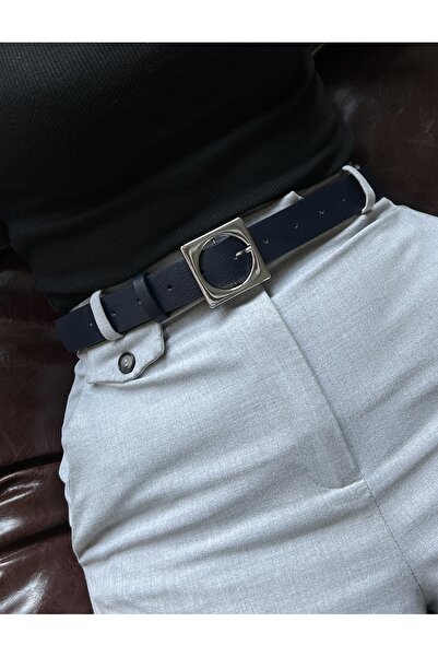 LİA KEMER Kare Accessory Silver Buckle Women's Waist Belt, Casual Belt, Jacket Belt, Pants Belt
