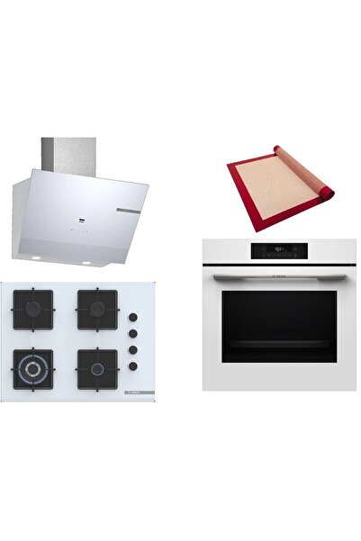 Bosch Beyaz 3 lü Ankastre Set (HJG852YW0T-POH7C2P30O-DWK67PJ20T) 3D Fry - Pişirme Matı ile