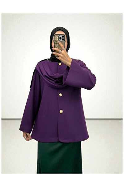 Modamorfo Χειμερινό μπουφάν από τσόχα με λεπτομέρεια σάλι - Μωβ