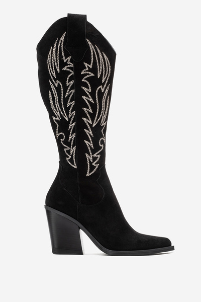 Dericlub Women's High Heel Western Boots Real Suede Leather Zy 1614