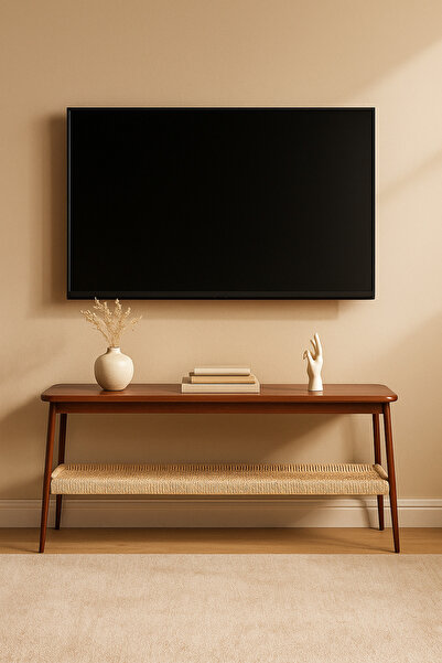 MARIA HOMES Wooden Coffee Table 160×40×40 cm – Slim Design with Woven Shelf Storage, Coffee Finish