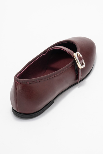 Dericlub Women's Single Strap Ballerina Shoes Real Leather Rg 819 Bordo