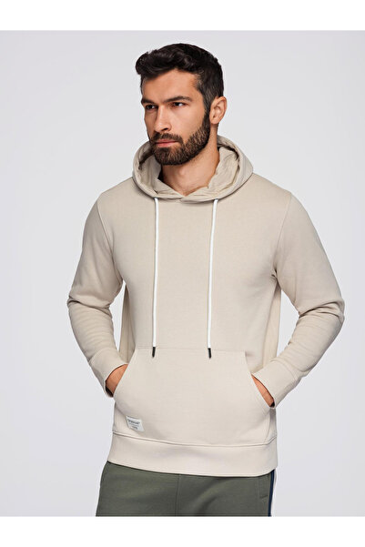 OMBRE Pánská mikina s kapucí - světle béžová v1 OM-SSBN-0177