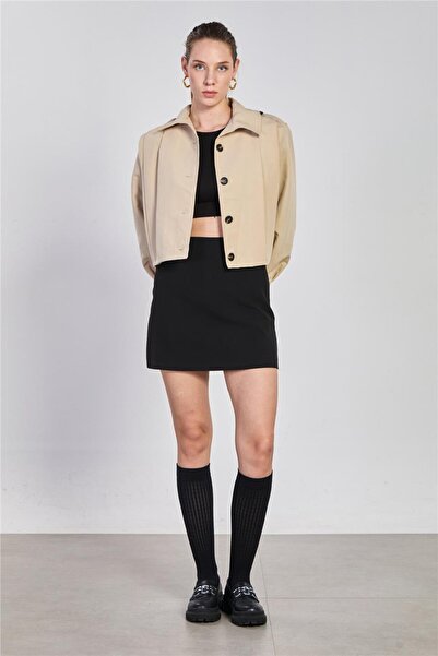 BARRELS AND OIL Kadın Pileli Kısa Trençkot - Taş