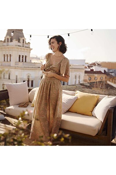 KIABI Flared long skirt with elasticated waist GREEN