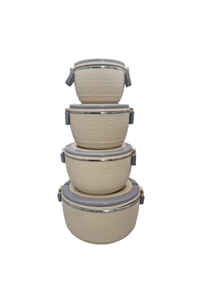 ABS Set de 4 recipiente termice pentru alimente, bej, 6,5 L, 4 L, 2,2 L, 1,5 L