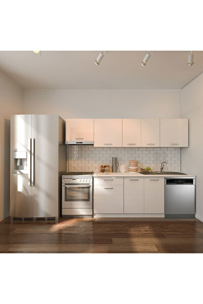 Tdesigno Loşna Hazır Mutfak Dolabı 260 cm-Beyaz Laminat Tezgah Dahil-Bulaşık ...