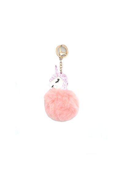 ABS Breloc pufos unicorn, roz