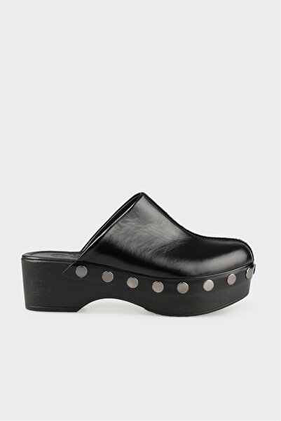 Elle Shoes Siyah Deri Kadın Terlik