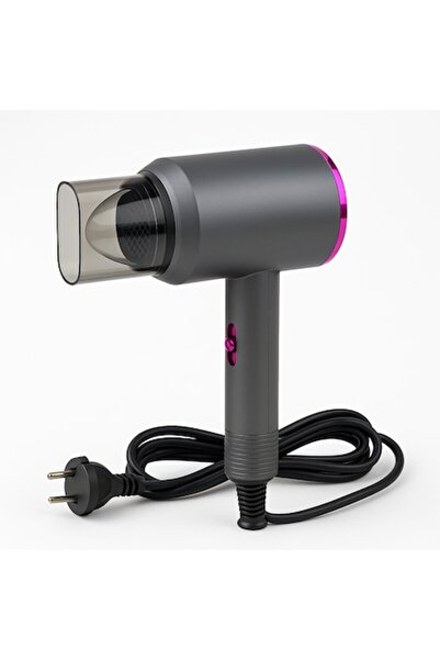 ABS Travel Hair Dryer - Compact Dark Grey with Magenta Ring, Adjustable Temperature