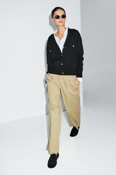 Massimo Dutti Dore düğmeli V yaka triko hırka