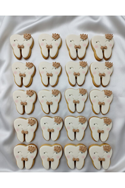 Maku home Kişiye erkek bebek taçlı ve papyonlu diş buğdayı Butik kurabiye -20 li