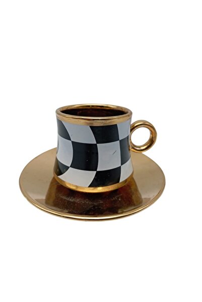 ABS Set 6 Cups + 6 Saucers Gold Plaid Model