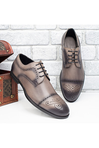 BMoD Pantofi eleganți bărbătești din piele naturală gri cu perforații MOD09645