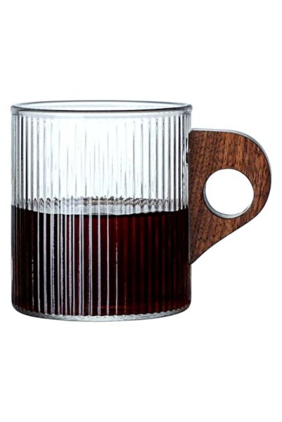 ABS Glass Mug with Wooden Handle, 350ml, Transparent – Vertical Stripes Design