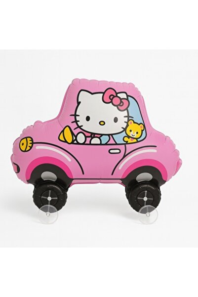 ABS Pink foil car balloon with kitten, figurine on wheels, reusable, size 98 ...