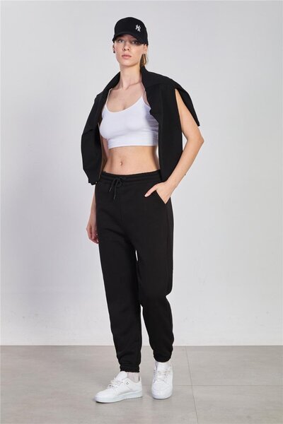 BARRELS AND OIL Women's Elasticated Cuffed Sweatpants - Black