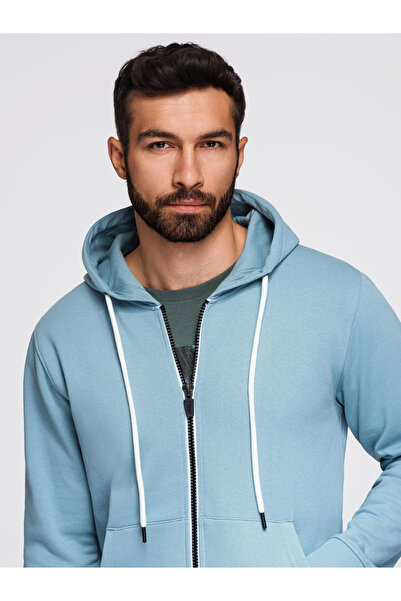 OMBRE Hanorac bărbătesc BASIC cu glugă , descheiat - albastru V7 OM-SSBZ-0178