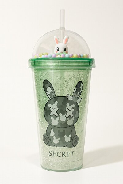 Deco Elit زجاجة مياه بسعة 450 مل مع شفاطة، مظهر زجاجي مثلج، طبقة مزدوجة من ال...