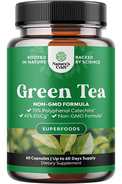 Natures Craft كبسولات مستخلص الشاي الأخضر - 500 ملغ من مكمل الكافيين من أوراق...