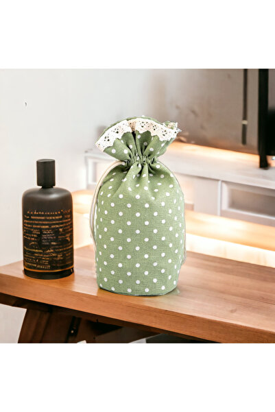 Crisalida Decorative textile bag with date and polka dot print Crisalida, 13.5 x 18.5 cm, Green