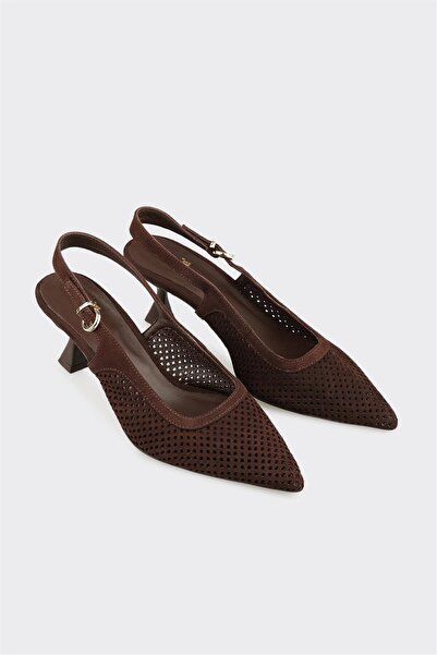 Elle Shoes Kahve Deri Kadın Topuklu Ayakkabı