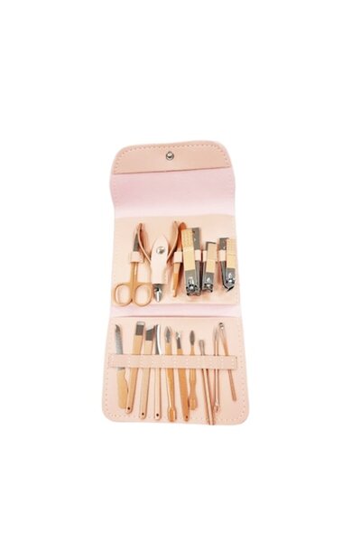 ABS Manicure and pedicure set, 17 pieces, pink, stainless steel, wallet type