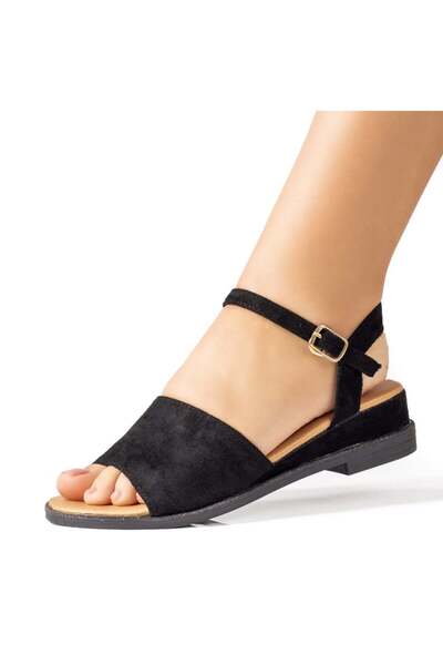 BMoD Sandale de damă din piele întoarsă neagră cu platformă joasă MOD09412