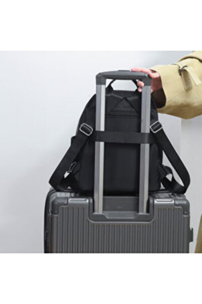 zola Rucsac dama, 2 compartimente, buzunare, sistem prindere pe troler, 30 x 28 x 14 cm, negru