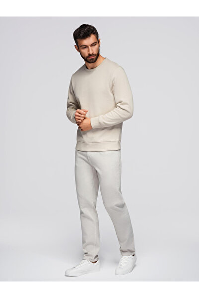 OMBRE Men's BASIC sweatshirt with round neckline - light Men's BASIC sweatshirt with beige V1 OM-SSBN-0175