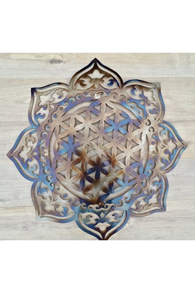 Kat Time Decor de perete din metal, mandala cu Floarea Vieții, simbol al armoniei și interconectivității.