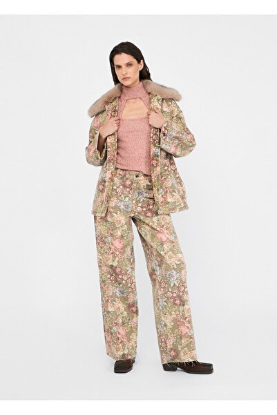 Liu Jo Kadın Rahat Kalıp Yakası Suni Kürk Detaylı Çiçek Desenli Uzun Kollu Pembe Mont MF5331T160A-P9010