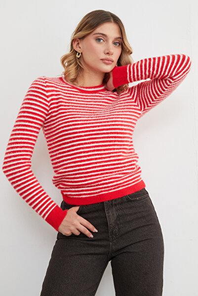 Fulla Moda Striped Bearded Sweater