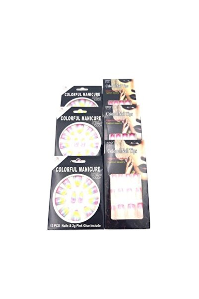 ABS Set de 6 unghii false, sclipici și franțuzești