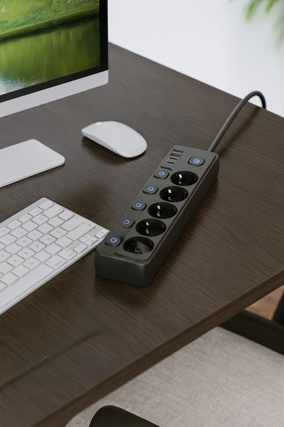 SMAYLİNG 5 Priz + 4 USB (2 Type-C) Akım Korumalı Anahtarlı Uzatma Kablosu – 2 Metre