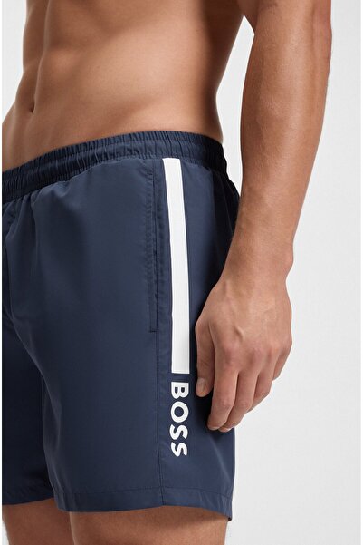 BOSS Erkek Hızlı Kuruyan Kumaş Yanı Logo İmza Çizgili Lacivert Mayo 50508963-413