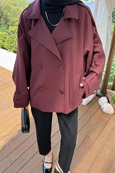 lamelif Διπλό κοντό μαντίλι με χιτζάμπ μπορντό