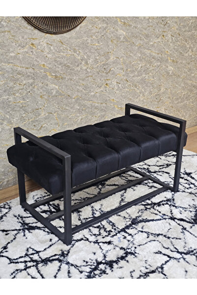 ZAFİR Siyah Boyalı Metal 80 cm Puf Bench - Antre Puf - Hol Bench - Puf - Otur...