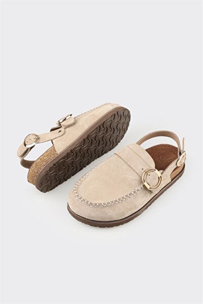 Elle Shoes Vizon Deri Kadın Terlik
