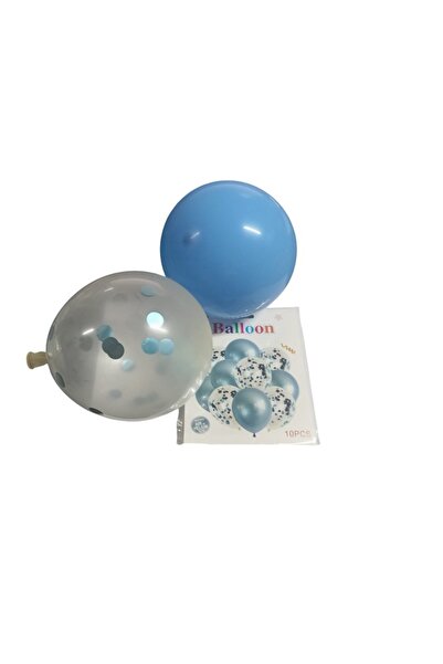 ABS Set 10 baloane latex cu confetti, albastru deschis/transparent