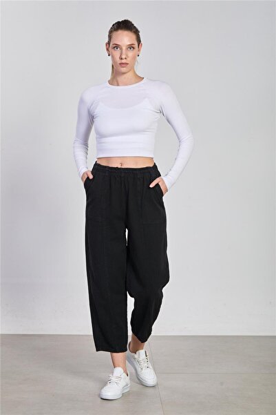 BARRELS AND OIL Kadın Yıkamalı Havuç Pantolon - Siyah