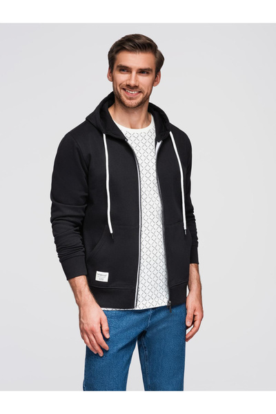 OMBRE Ανδρικό φούτερ με κουκούλα και ξεκούμπωτο BASIC - μαύρο V5 OM-SSBZ-0178