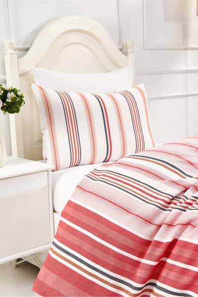 Rasel Tekstil Cotton Single Red Elastic Sheet Duvet Cover Set