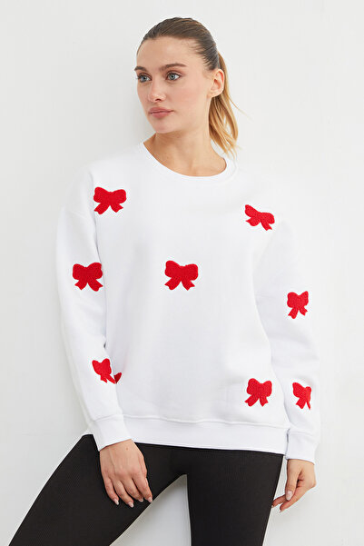 Fulla Moda Hanorac oversize cu broderie cu fundă cu 3 fire