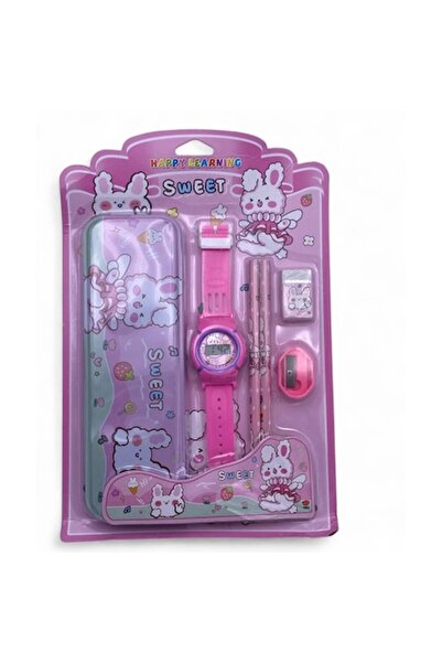 ABS Set de rechizite școlare cu ceas digital, penar metalic, 2 creioane, radi...