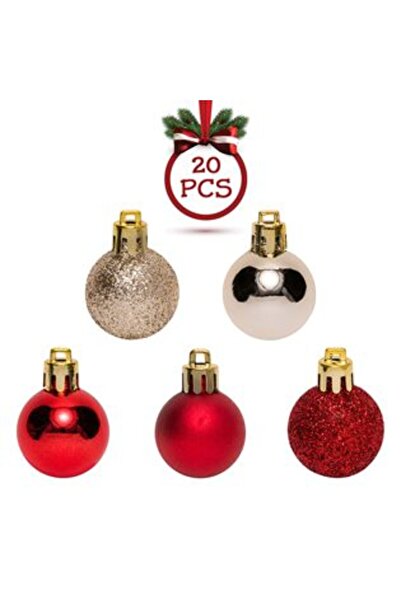 SHOPIENS Set globuri de Crăciun cu sclipici roșu bej Ø3 cm - 20 buc
